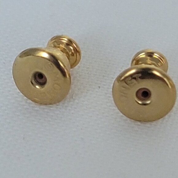 Vintage Monet Gold Tone & Faux Pearl Round Stud Earrings Floral Scalloped 1990s - Picture 8 of 15